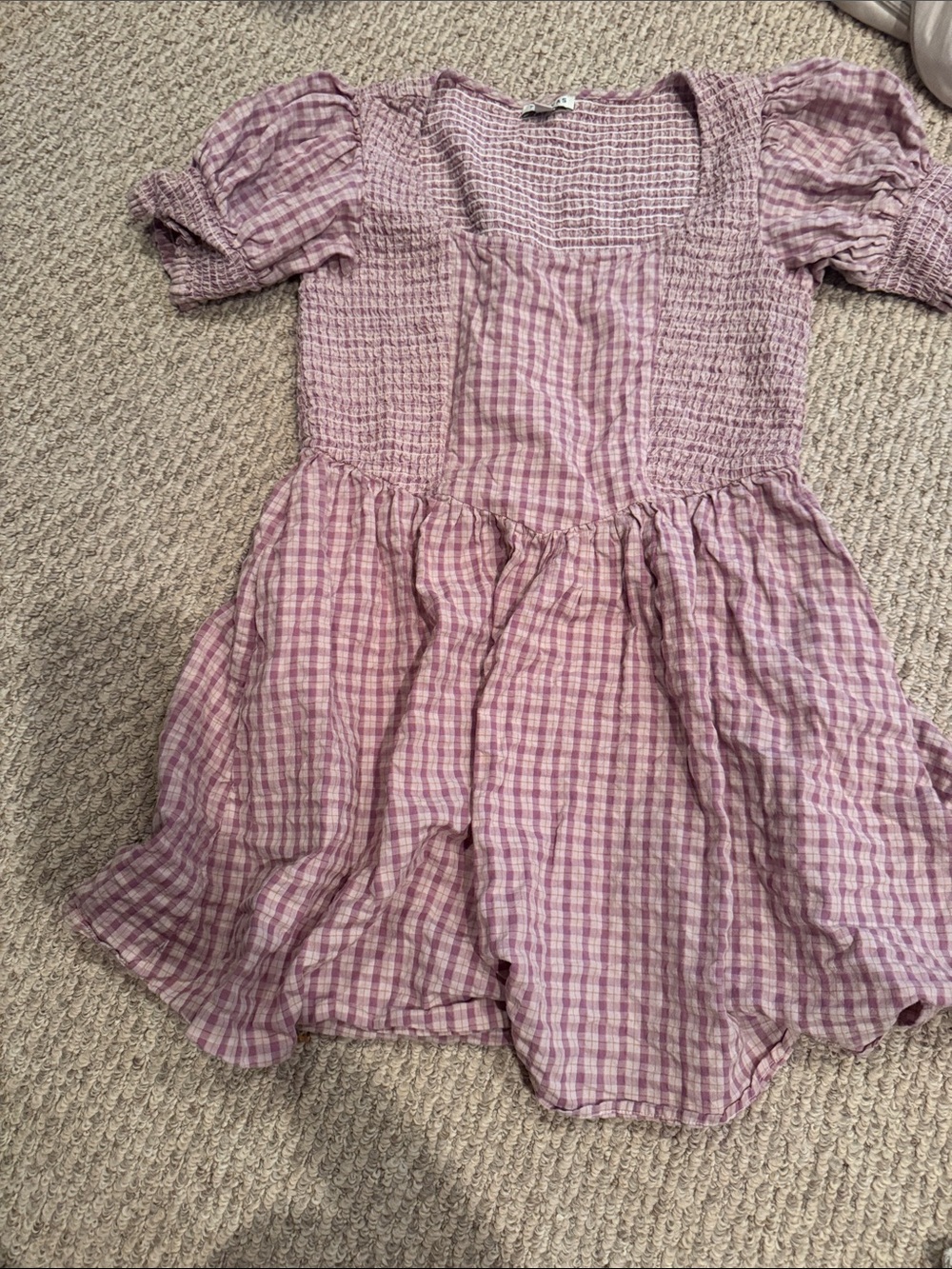 Tecovas Lavender Gingham Smocked Puff-Sleeve Dress